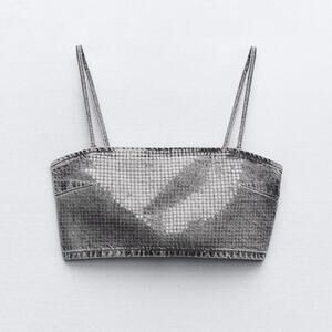 Zara Grey Denim Sequin Top / M